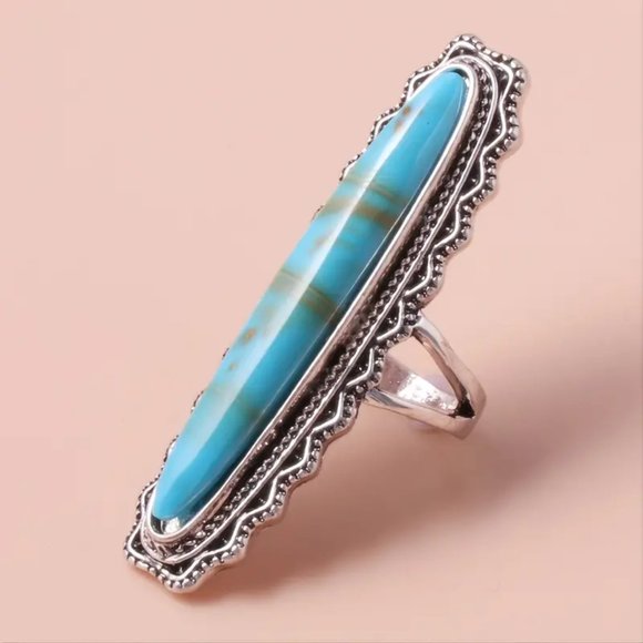 Antique Design Blue Long Ring Unique - Picture 2 of 4